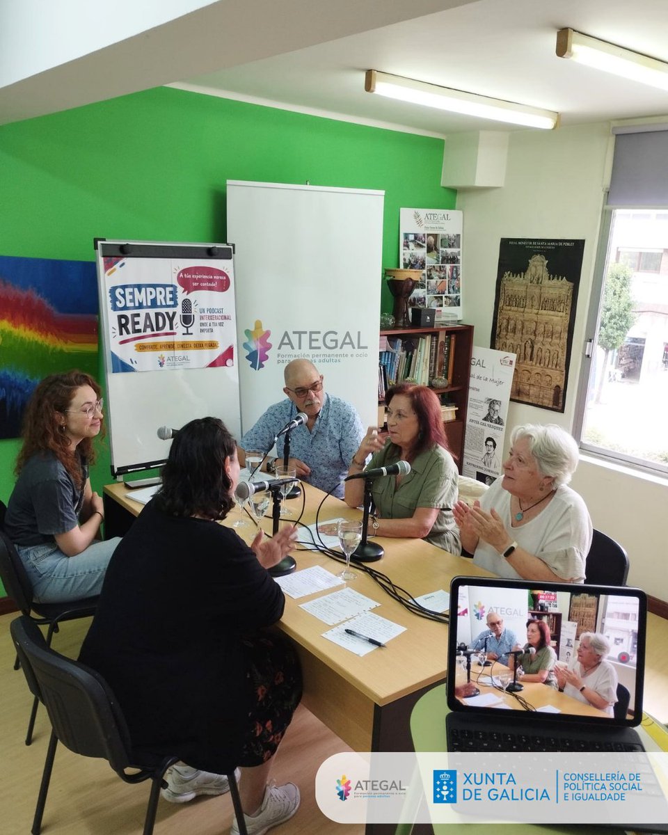 ategal's tweet photo. Aunque estamos de vacaciones no paramos del todo. 🎙 Las Aulas de Vigo y Ourense grabaron dos nuevos episodios del podcast Sempre Ready. 📖En Vigo se habló de literatura, cuentos y palabras; 🎭en Ourense, de teatro.

#podcast #envejecimientoactivo #aulassenior https://t.co/83qDzqVWQp