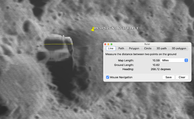 maniaUFO's tweet photo. 10 Mile Alien Base On Moon?
Unusual building near De Moraes crater. This crater is located on the northern part of the moon's far side. This object looks like a moon base of some sorts and has definite shapes that tell us it was designed by aliens. Most likely this object could also move from place to place, landing where convenient.
Google Moon:  49°54'5.25"N  142°37'43.85"E