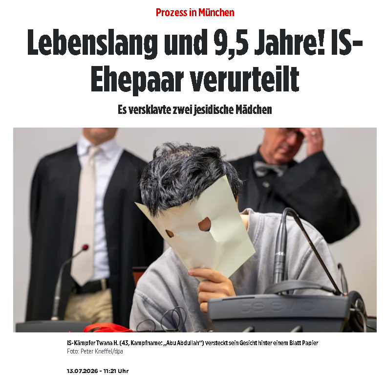 anti_grune's tweet photo. Hat nichts mit dem Islam zu tun. 😉

Ein 5- und ein 12-jähriges jesidisches Mädchen jahrelang als Sexsklavinnen gehalten, vergewaltigt, geschlagen und mit heißem Wasser verbrüht, von einem radikalislamischen IS-Pärchen. Lebenslang für den Vergewaltiger, lächerliche 9,5 Jahre für die Frau, die die Kinder vorher noch geschminkt hat. 

Und WIR müssen diese * weiter durchfüttern. 😡