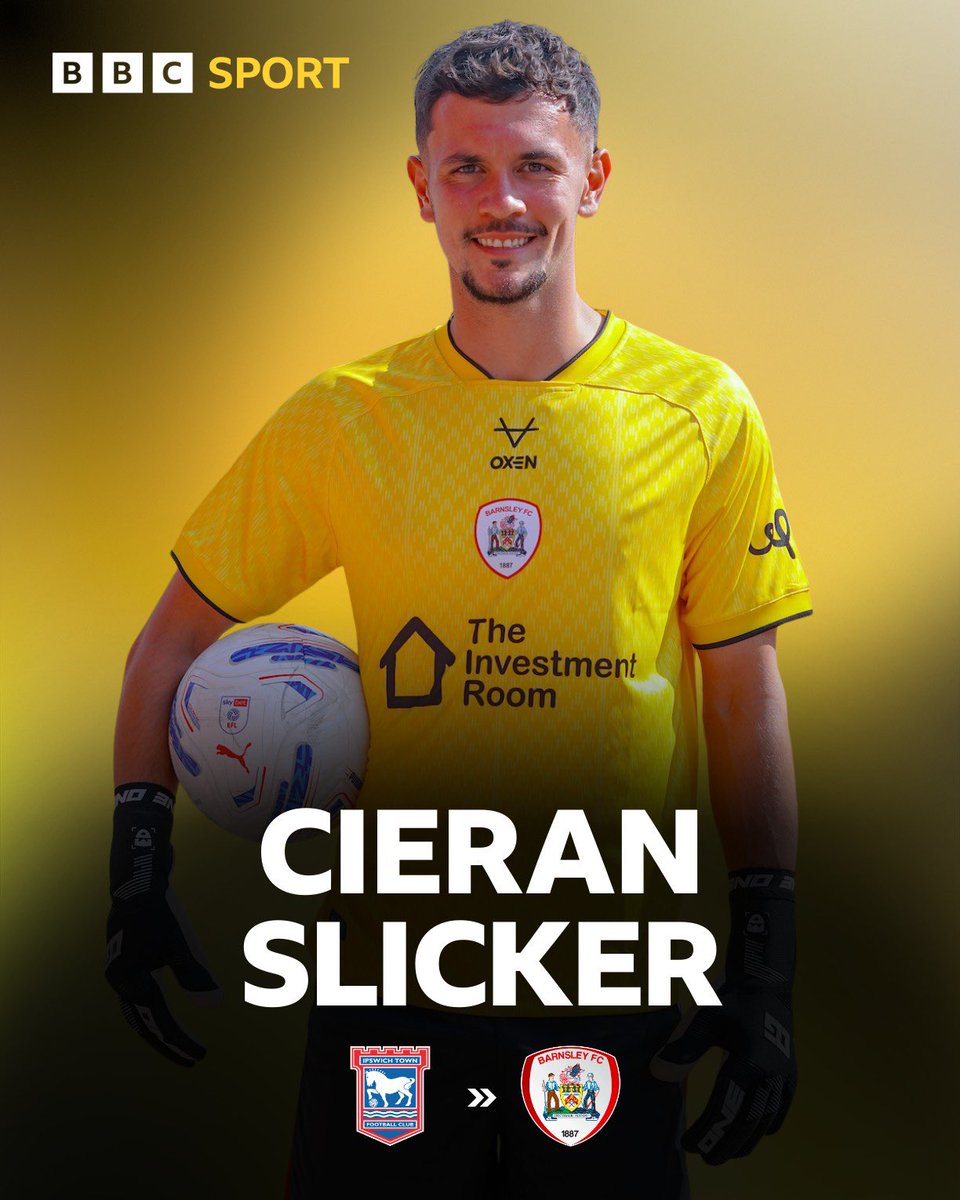 footballheaven's tweet photo. ✍️ DONE DEAL ✍️

🧤 Barnsley have signed goalkeeper Cieran Slicker on a season-long loan from newly-promoted Premier League side Ipswich Town.

The 23-year-old is a product of the Manchester City academy and a full Scotland international.

#BarnsleyFC | @BBCSheffield https://t.co/31yaOhxnfT