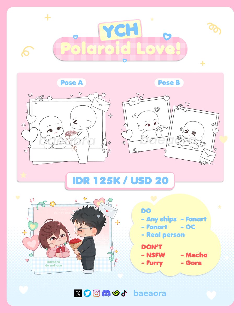 baeaora's tweet photo. [ ♡ + ↻ are appreciated! ]

.✦ ݁˖ YCH Polaroid Love! <3

YCH chibi commission is OPEN! Check replies for more info 😼🫶

Order through DM or VGen:
> https://t.co/uc8YJDOh8o

#commission #VGenOpen https://t.co/h0KadMyCPk