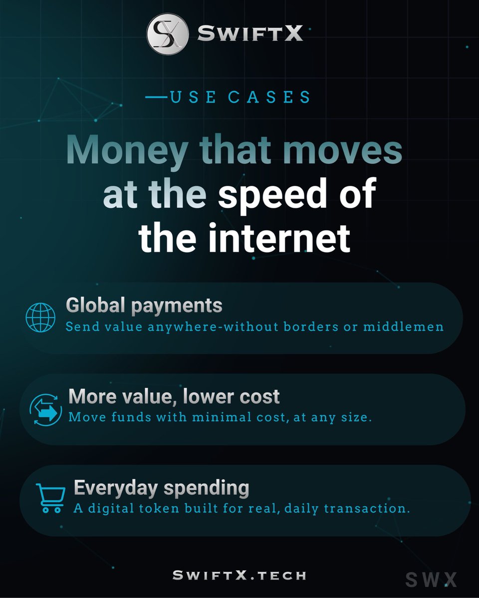 Swift_Xofficial's tweet photo. The future of money moves faster. ⚡
Borderless. Low-cost. Built for everyday use.
#SwiftX #Crypto #Layer2 #Web3 https://t.co/DNEsD0PCab