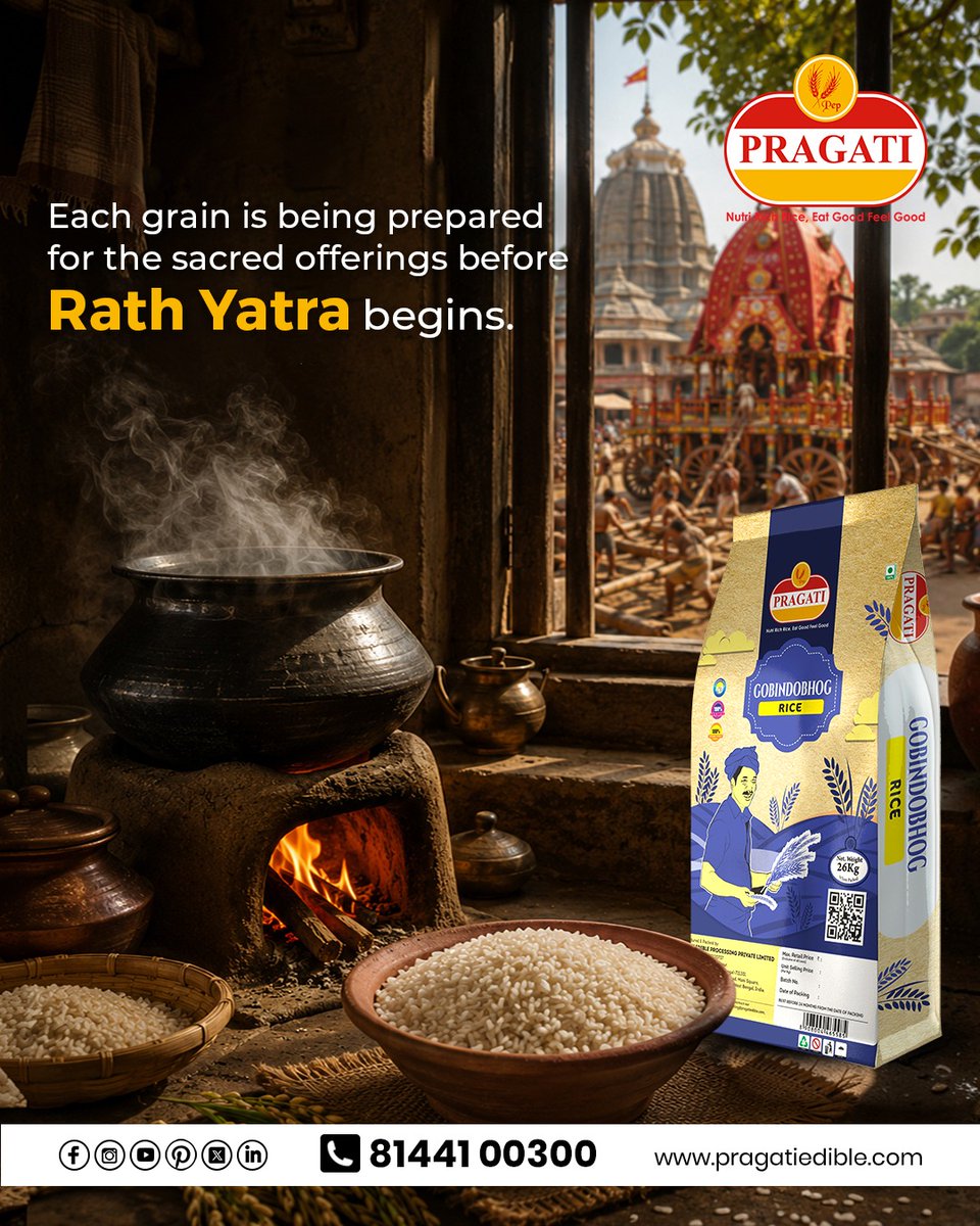 PragatiEdibles's tweet photo. Pure devotion begins with every grain.
Choose 𝐏𝐫𝐚𝐠𝐚𝐭𝐢 𝐆𝐨𝐛𝐢𝐧𝐝𝐨𝐛𝐡𝐨𝐠 𝐑𝐢𝐜𝐞 this Rath Yatra.
👉 For free home delivery of 𝐏𝐫𝐚𝐠𝐚𝐭𝐢 𝐑𝐢𝐜𝐞 in Kolkata, WhatsApp at 𝟖𝟏𝟒𝟒𝟏𝟎𝟎𝟑𝟎𝟎
.
.
#Pragati #Rice #NutriRichRice #GobindobhogRice #RathYatra #Bhog https://t.co/ks87kJggYu