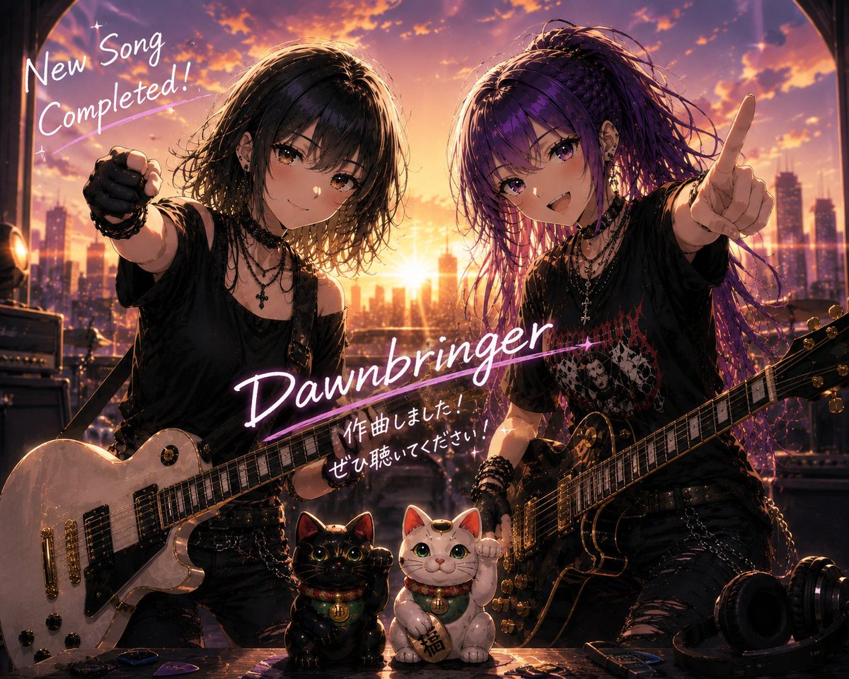 Dustboxhead's tweet photo. 🟣紫苑
「よし、完成。
ここから先はこの曲が歩いていく番だ」
⚫凪
「うん！
私たちの音楽が、誰かの力になれたら嬉しいな」
🎸 Twilight Twin Leads
🌅 Dawnbringer

新曲、完成しました。

Listen and make your own song with Suno. https://t.co/NFbaqQB064 https://t.co/y2ayC9Rkhg