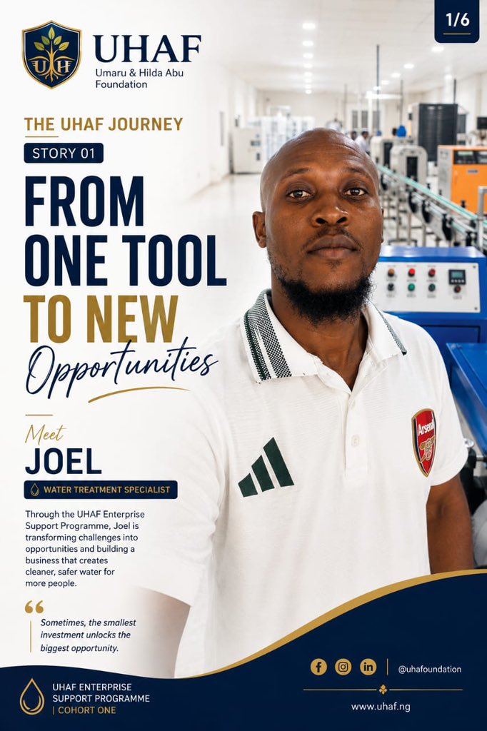 _UHAFoundation's tweet photo. Meet Joel, a Water Treatment Specialist from UHAF Cohort 1! With UHAF grant funding, he upgraded to professional tools, allowing him to successfully install a full sachet water factory. https://t.co/UC18tVnSKj
