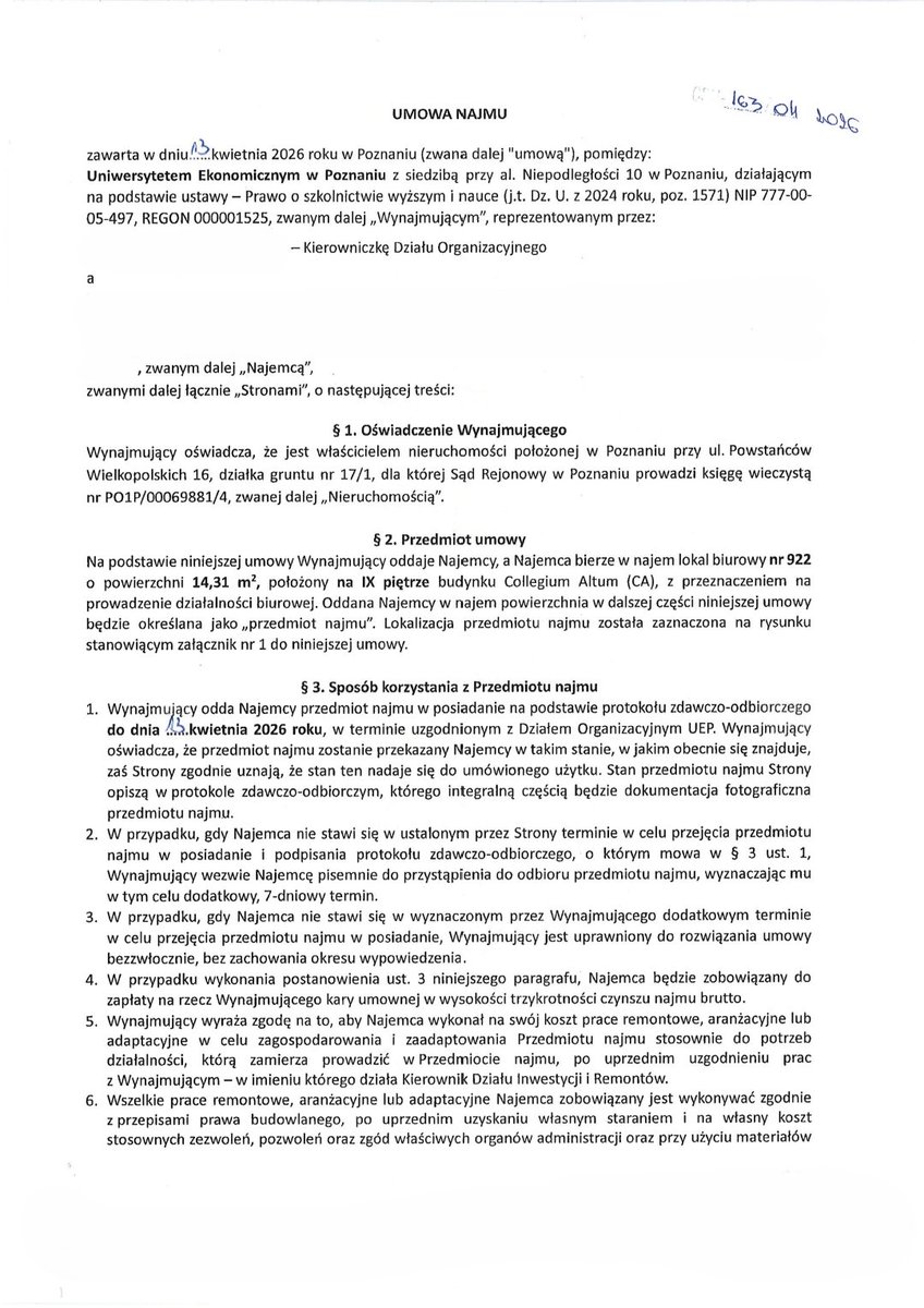 a_fedorska's tweet photo. Umowa najmu @UEwP z firmą ProLegalization 

@cezarykrysztopa, @coolfonpl, @miloszlodowski, @WyrzykowskiPS

1/n https://t.co/eO9lkIocIN