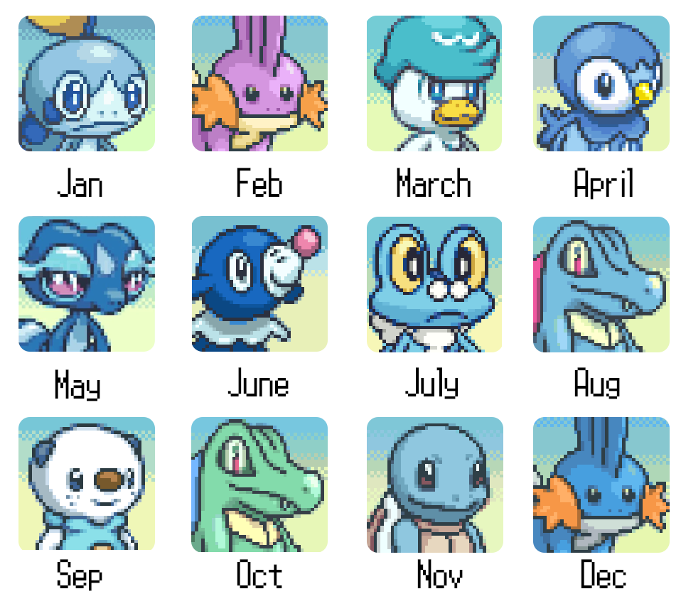 PokeDailyPost's tweet photo. Your birth month is the Pokémon you turn into (Water starter version 🌊) https://t.co/IyGBbL01w0