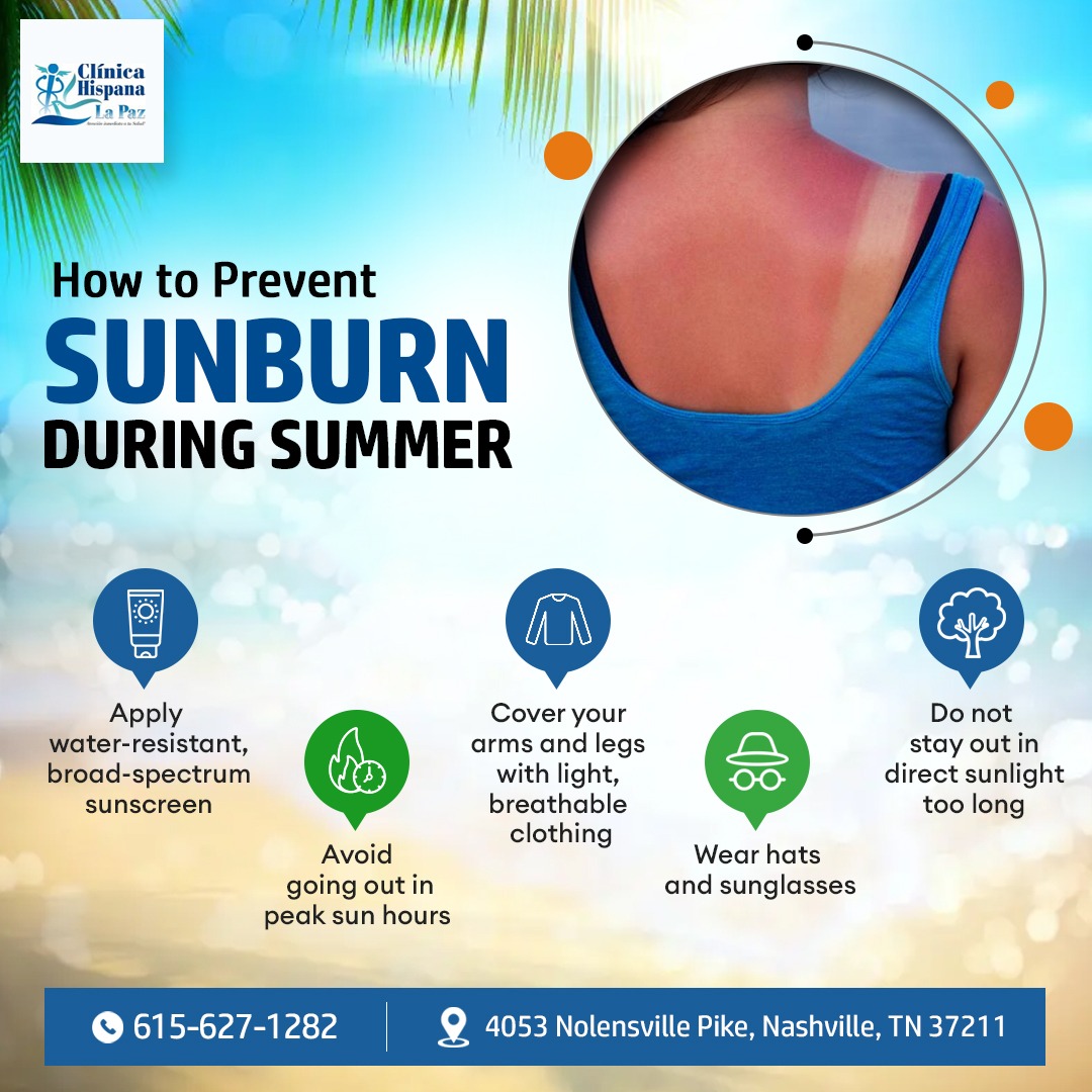 Clinica_La_Paz's tweet photo. Sunburns hurt! Wear the right clothes and apply sunscreen generously on any uncovered part of your skin to prevent sunburn. Despite precautions, you could experience a sunburn. Clinica Hispana La Paz can help.
#sunburn #ApplySunscreen #preventsunburn #summercare #summerskincare https://t.co/jjlhSb0TRa
