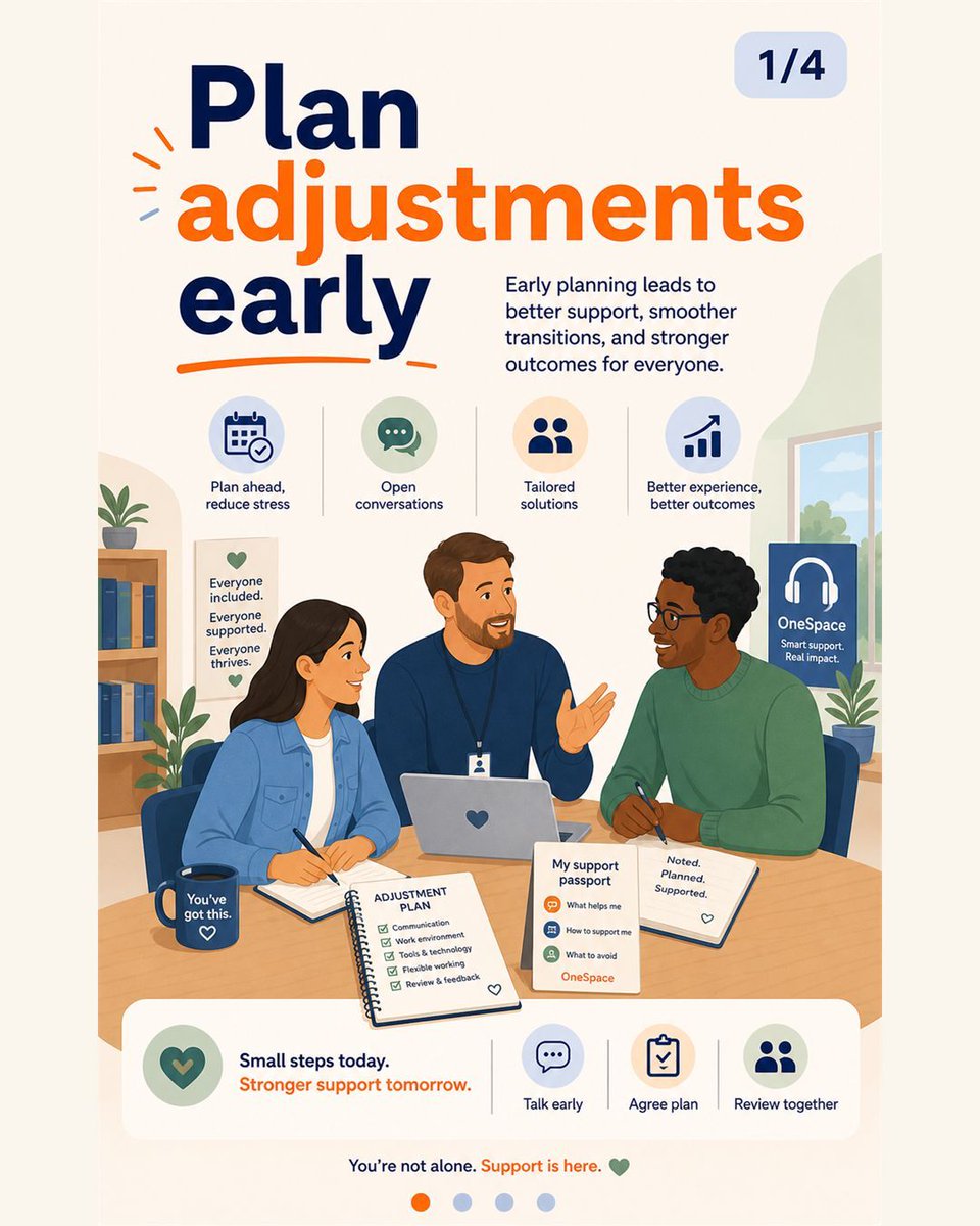 umo_uk's tweet photo. Inclusive adjustments work best when needs are understood, communication is clear and review is built in. #Inclusion #OneSpace #UMO https://t.co/fou05xVLzA