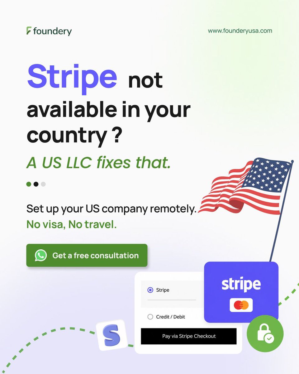 founderyusa's tweet photo. Global founders, still wondering how to access Stripe for your business?

Many founders choose to establish a US LLC to simplify international business and access global payment infrastructure. 

📩 Talk to Foundery to find the setup that fits your goals. https://t.co/F2m7uTS0uF