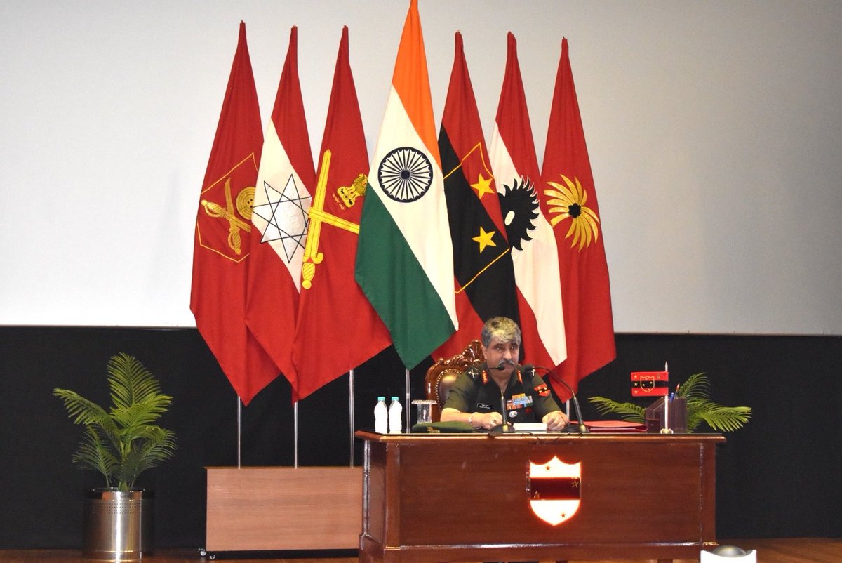 IaSouthern's tweet photo. Lt Gen Rajesh Pushkar, AVSM, VSM, General Officer Commanding-in-Chief, #SouthernCommand, addressed all officers of the Command, outlining key priorities for the road ahead.

The #ArmyCommander outlined operational preparedness, uncompromising integrity, and sustained efforts towards enhancing the happiness quotient of all ranks as his Key Focus Areas, emphasising that these remain fundamental to sustaining the foundation of a combat-ready and future-ready force.

Post the address, he felicitated individuals with Commendation Cards for exemplary leadership, courage and resilience during rescue operations following the building collapse at the Waste-to-Energy project site, Moshi, #PimpriChinchwad, #Pune.

#FutureReady 
#OperationalReadiness 
#MilitaryLeadership
@adgpi 
@SpokespersonMoD
@PRODefPune
