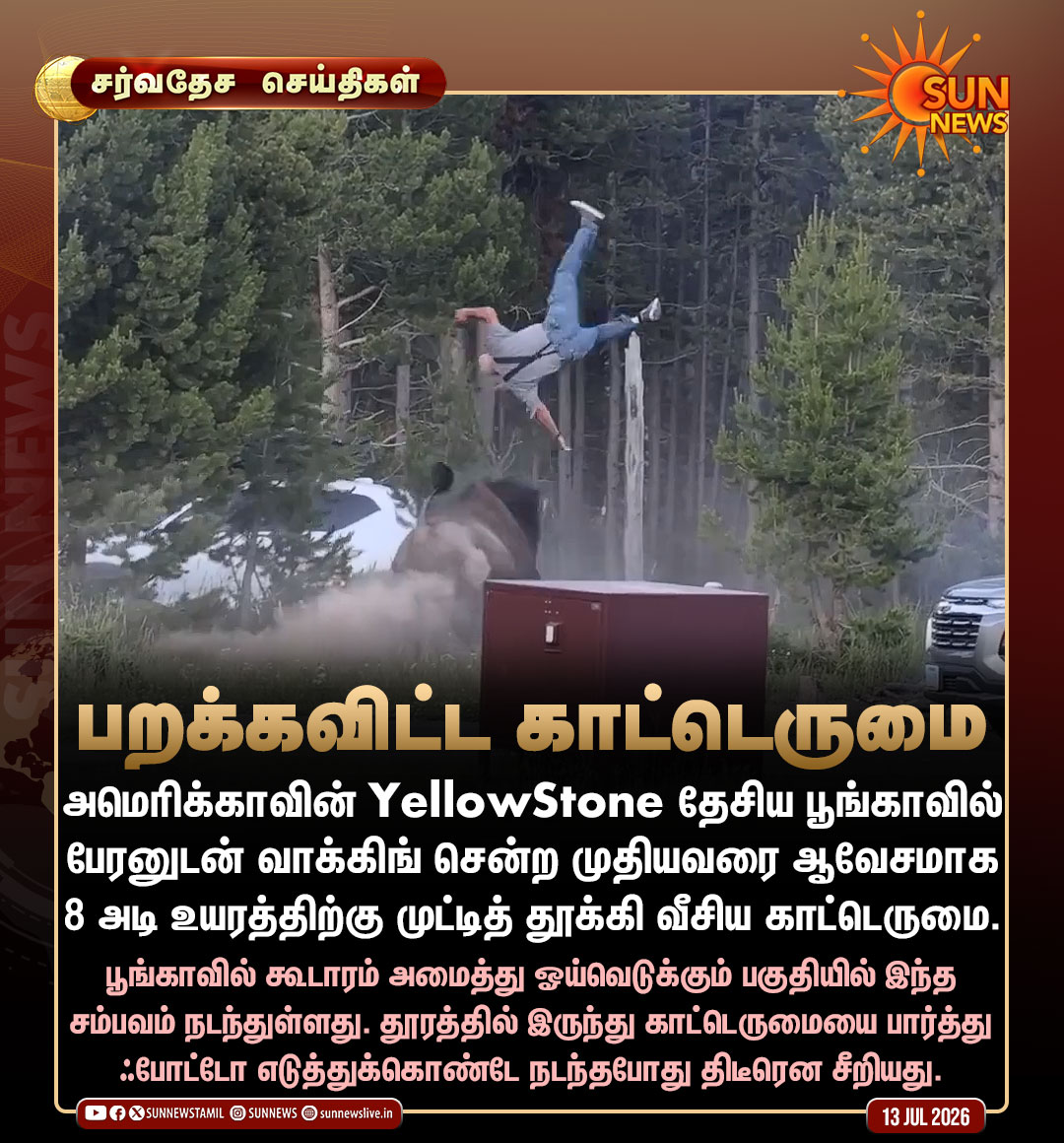sunnewstamil's tweet photo. #சர்வதேசசெய்திகள் | முதியவரை 8 அடி உயரத்திற்கு பறக்கவிட்ட காட்டெருமை
#SunNews | #BisonAttack | #America https://t.co/9QkVF8o0S4