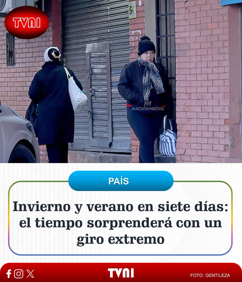 Tvni_conecta2's tweet photo. #Pais| Invierno y verano en una misma semana: de 7ºC a 35ºC.
▶️ La primera parte de esta semana se presentará fría y la segunda, muy calurosa. No se observan probabilidades de lluvias.
#ViaHOY #TVNIinforma🗞️ https://t.co/YqjUcmY2Ax