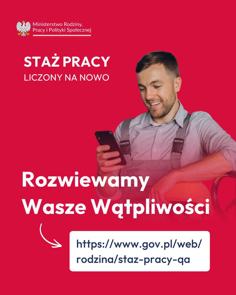 MRPiPS_GOV__PL's tweet photo. 🔎 Szukasz szczegółowych informacji na temat nowych zasad naliczania stażu pracy ❓ Przygotowaliśmy odpowiedzi na najczęściej zadawane pytania 🤝
👉 Sprawdź, co dla Ciebie mogą oznaczać zmiany przygotowane w @MRPiPS_GOV__PL
➡️ https://t.co/MFBJx0kQfC
#StażPracy #MRPiPS https://t.co/HNuyL5CuuV