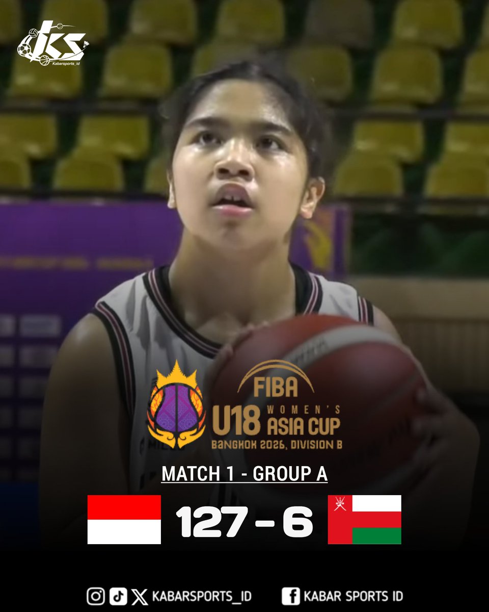 kabarsports_id's tweet photo. FIBA U18 Women's Asia Cup 2026 Division B

Indonesia 🇮🇩 127-6 🇴🇲 Oman

#FIBAU18WomensAsiaCup #Basketball https://t.co/BRBuXtZsvK