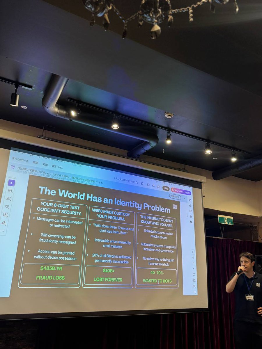 Nerochain_io's tweet photo. HAPPENING NOW: BLOCKCHAIN NEXUS in Tokyo 🇯🇵

Our founder, @nero__jake and the rest of the @Nerochain_io team is here as partners.

This networking night brings together blockchain builders, Japanese enterprises, validators, developers, and investors to connect, collaborate, and explore the future of Web3.

Jake is presenting PoSIM - the last identity you’ll ever need.

Demonstrating how NERO Chain bridges Web2 usability with secure, scalable Web3 infrastructure.