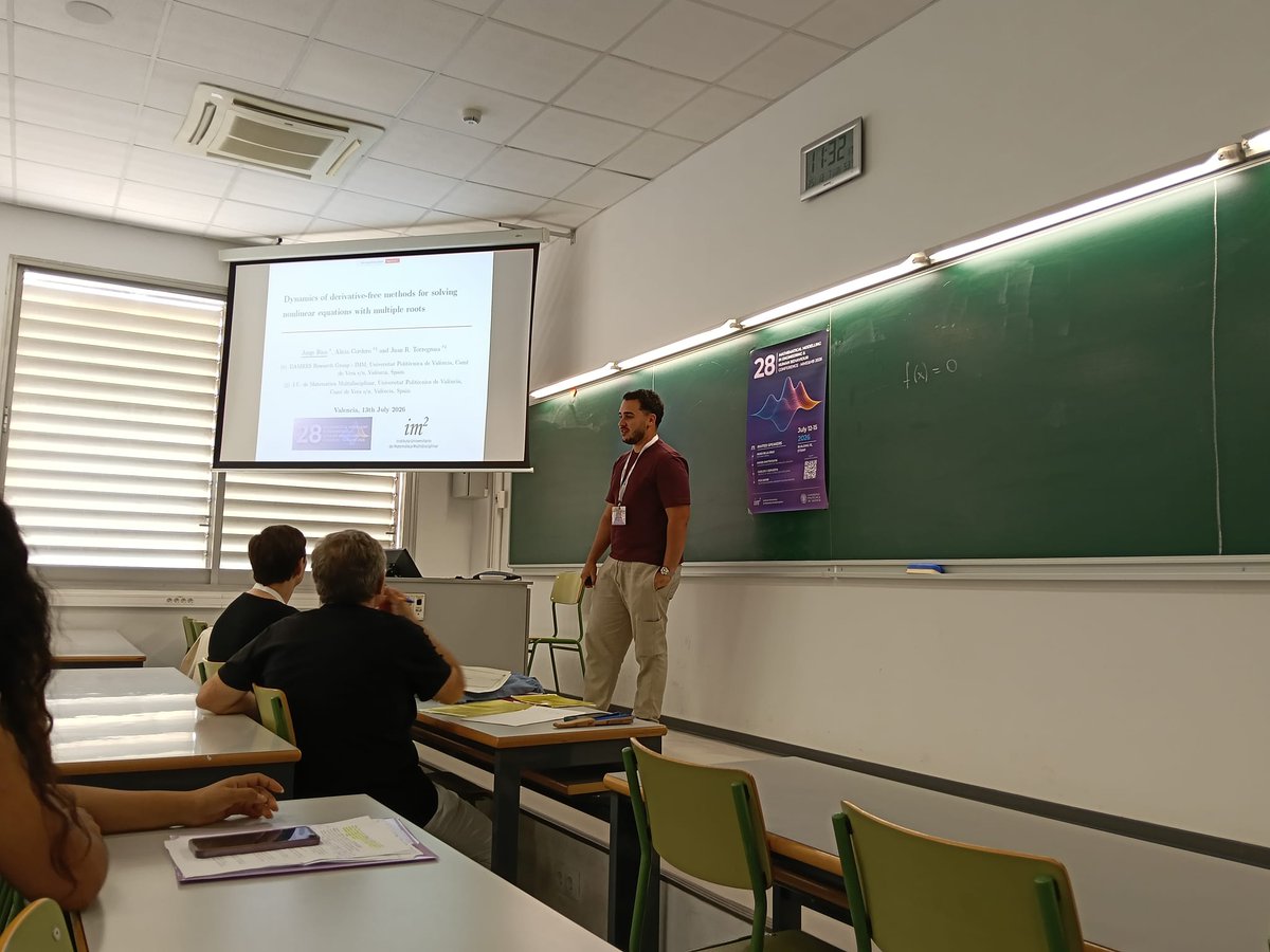 damresUPV's tweet photo. 📈 It's the first day of #MMEHB26, and our special session “Recent Advances in Iterative Processes for Solving Nonlinear Problems” is a successfull. We began the morning with recent research in numerical analysis presented by Jessica, Jorge, Paula, Eva, Miguel and Nathanael. https://t.co/LPzYf7uAQ4