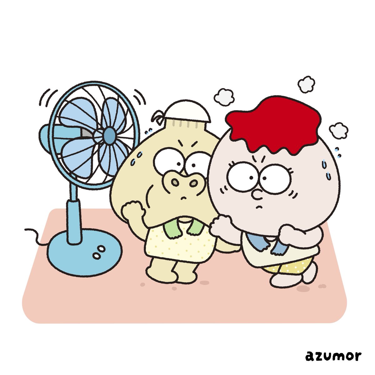 _azumor_'s tweet photo. お風呂上がりは扇風機の取り合い🌬️

#イラスト #絵描きさんと繋がりたい #キャラクター #illustration https://t.co/Ckhr4J1oYE