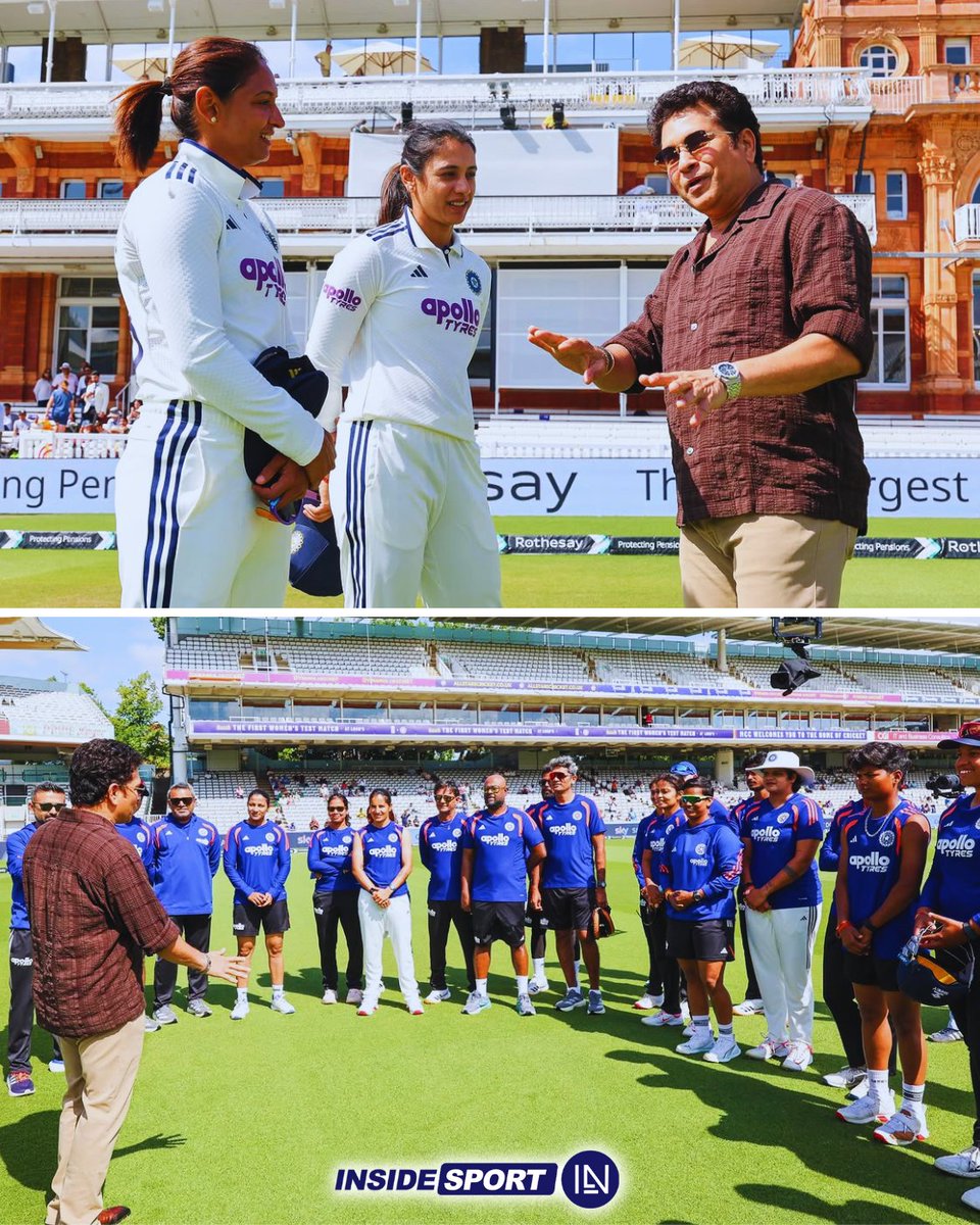 InsideSportIND's tweet photo. A special meeting at Lord's as Sachin Tendulkar catches up with the India women's team 😍

📸: BCCI

#SachinTendulkar #Lords #HarmanpreetKaur #SmritiMandhana #Cricket https://t.co/ScyJ4tpA2V