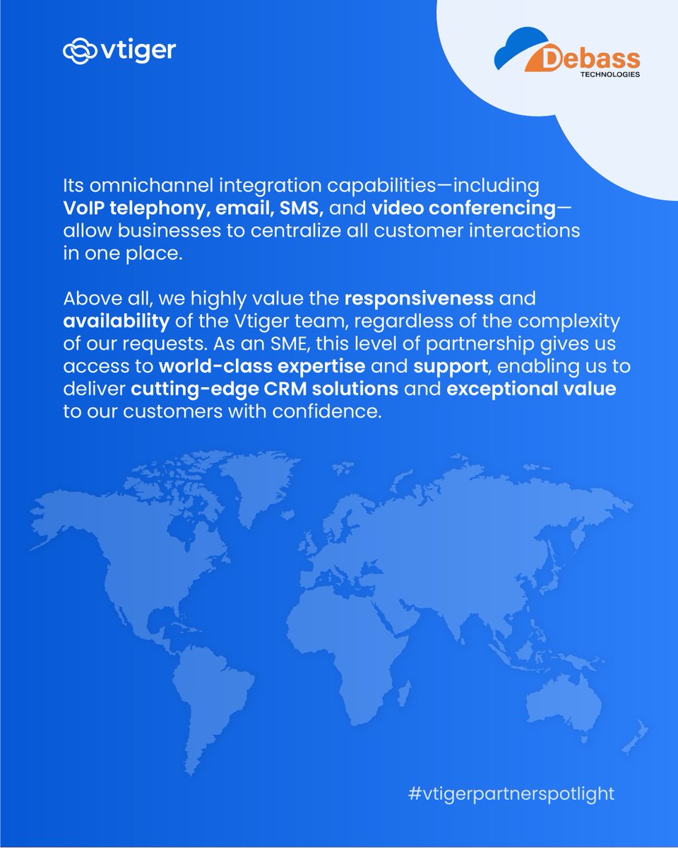 vtigercrm's tweet photo. Vtiger CRM provides integrators with a single platform to unify sales and support workflows. 

Proud to feature Debass Technologies for leveraging these tools to digitize Leadway Assurance. Strategic collaboration drives real enterprise growth.

#VtigerPartnershipSpotlight https://t.co/qLW0U7Dkf5