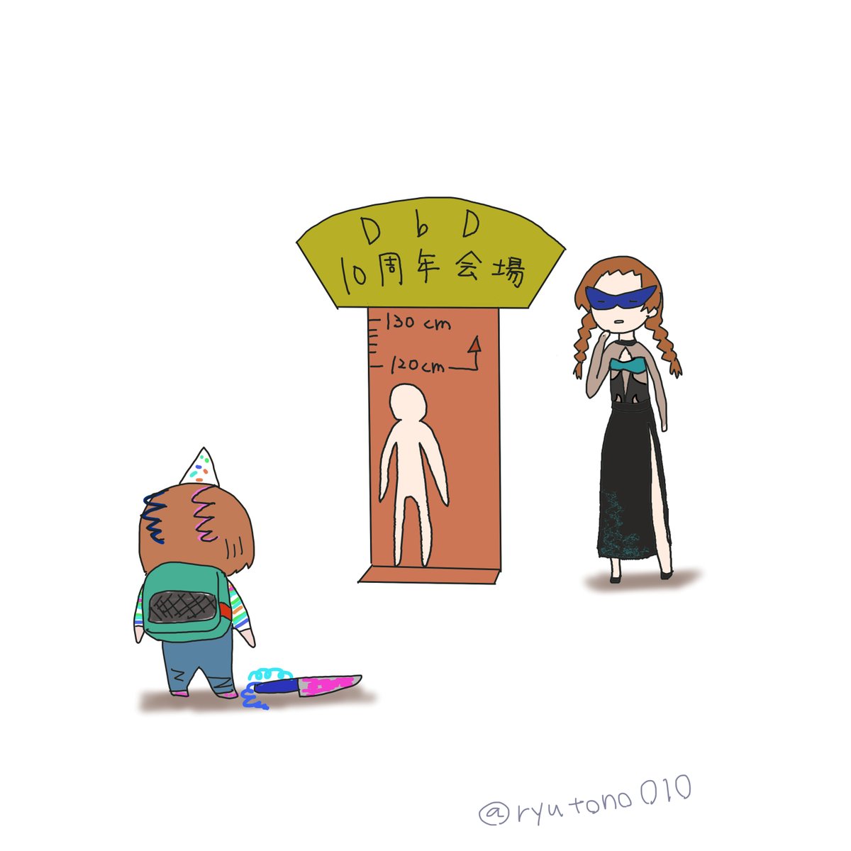 ryutono010's tweet photo. 10周年イベントのキラー能力がチャッキーだけテーマパークの身長制限すぎたのが（それもなんかかわいい）
#DbDアート https://t.co/JCWLBFhGRN