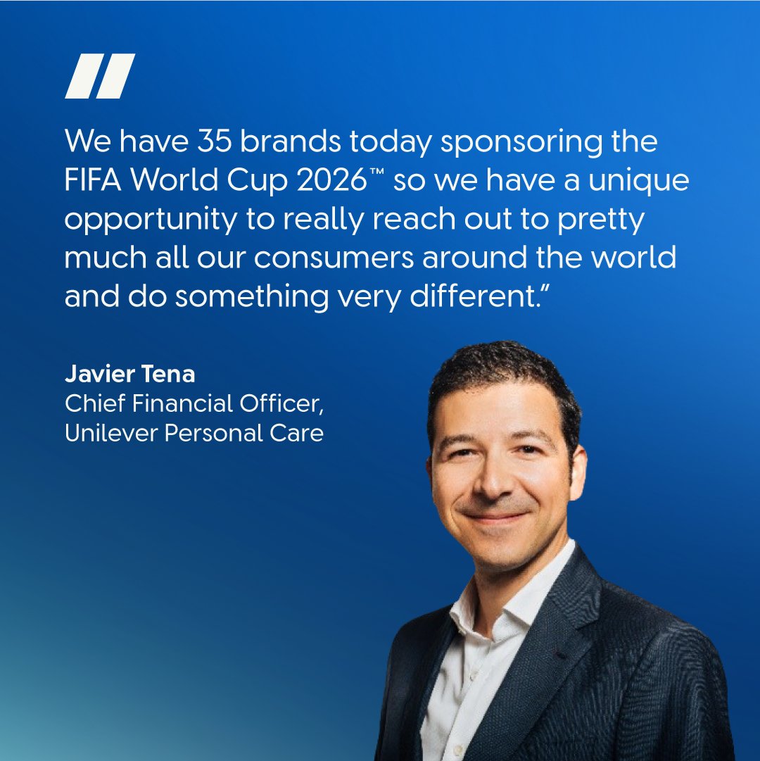 Unilever's tweet photo. .@CityAM explores what it takes for 35 Unilever brands to stand out and get noticed at the FIFA World Cup 2026™.

Read more: https://t.co/Ou1E3aL5rW 

#UnileverInsights https://t.co/6PsAVa2N9R