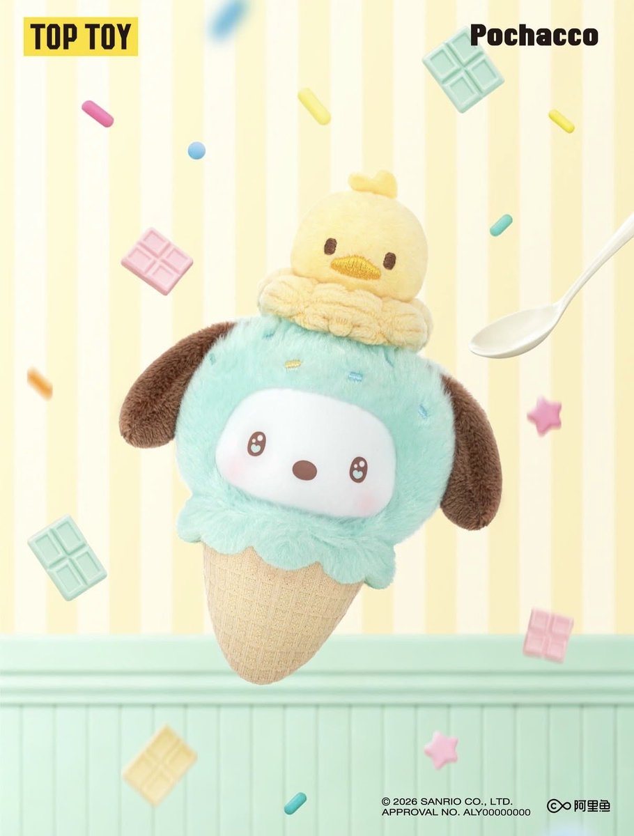 sanrio_fan_jp's tweet photo. ＼海外情報🍦✨／
アートトイブランド「TOP TOY」から、サンリオキャラクターズの新作ブラインドボックスが登場！

キャラクターたちが夏にぴったりな可愛いアイスクリームコーン型マスコットになりました。

コスチューム（ぬいぐるみ）仕様のバッグチャームで、頭の上に小さな相棒がちょこんと乗った贅沢なダブルデザインです。

■シリーズ名：Little Ice Cream Cone Series Plush Pendant Blind Box

※発売時期や取扱は国・地域により異なります。詳細は公式ストアをチェック！

#TOPTOY #サンリオ #ブラインドボックス #サンリオグッズ #アートトイ