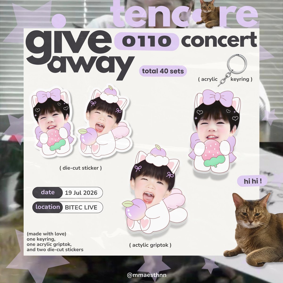 mmaesthnn's tweet photo. pls kindly rt kub, 💟

.⠀⠀+ ⊂⊃ +
　  ∧ _ ∧
　(⸝⸝ • · • ⸝⸝) giveaway for
꒰⌒/ つ  つ🪄 𝟭𝟬𝙫𝙚𝙡𝙮 people

( total 40 sets )

☆ keyring
☆ griptok
☆ die-cut sticker

19 Jul 26
at bitec live

#TENCORE0110iscalling 
#TENCORE0110Concert 
#10YearsWithTEN https://t.co/khIOUgvsD9