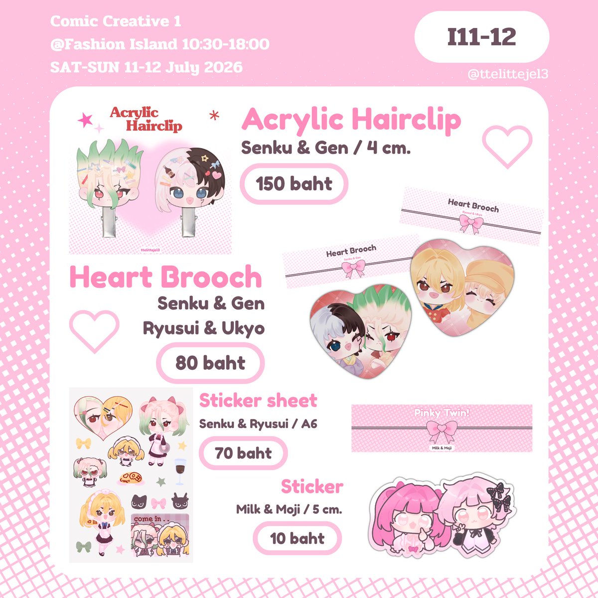 ttelittejel3's tweet photo. [rt appreciated!] ˚⊹

⋆𐙚₊รอบไปรงาน #ComicCreative1 #CC1 มาแล้วค่ะ ♡
— สั่งซื้อได้ตั้งแต่วันนี้ถึงวันที่ 27 กรกฎาคม 2569 เวลา 20:00
(p.s. กิ้บเซนเก็นเหลือ 6 คู่เท่านั้นนะคะ 🥺)

🔗 https://t.co/Yi000ZT4fS https://t.co/aivYJ8V0e1