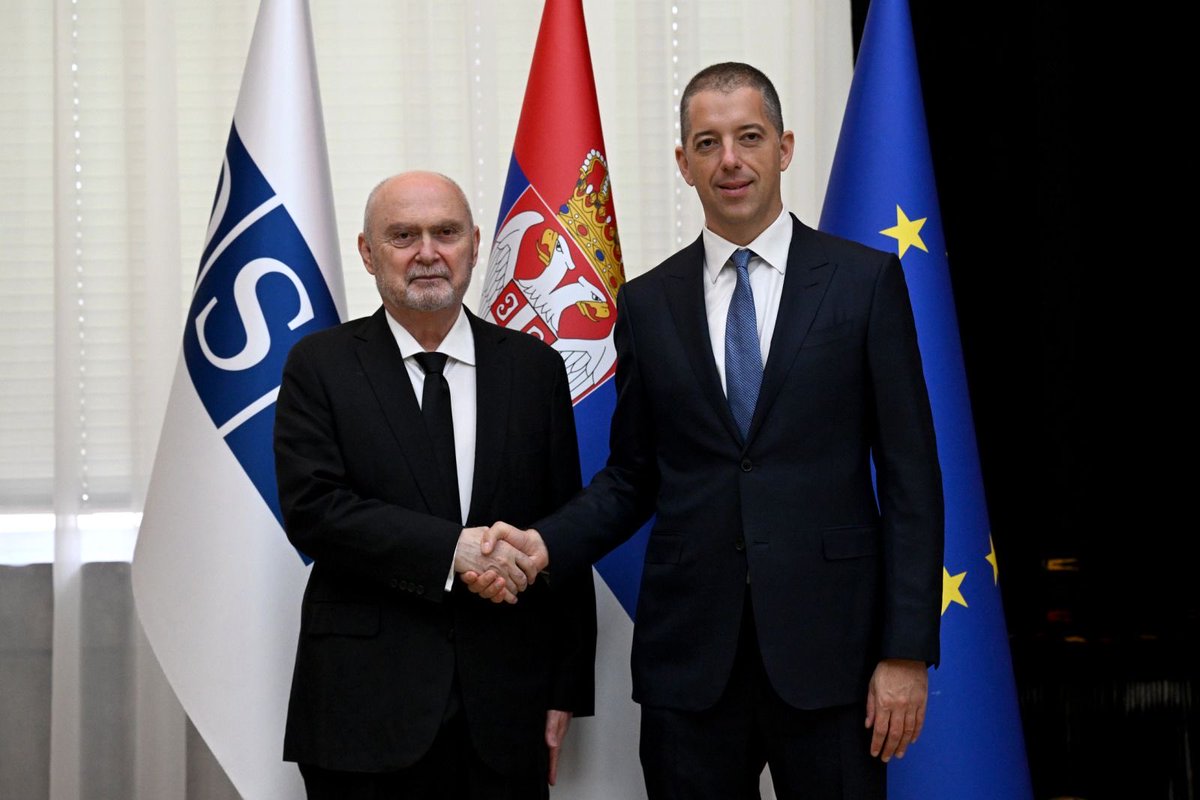 markodjuric's tweet photo. I was pleased to be able to host today in Belgrade the Secretary General of the @OSCE , @OSCESecGen.

I welcomed the OSCE’s meaningful support for Serbia’s #reform process on its #EU accession path, as well as the great #cooperation we have enjoyed with the Organization over the years.

Having in mind that the OSCE represents one of the key multilateral platforms, I was glad that Mr. Sinirlioğlu and I exchanged views on ongoing #regional developments and outstanding issues in the current global environment.

Portraying Serbia as an important contributor to #stability in this part of Europe, I emphasized that maintaining good-neighborly relations remains the backbone of our foreign policy.

Speaking about the #Belgrade–#Pristina #Dialogue, I reaffirmed our firm commitment to the process and expressed my hope that it will soon continue at the highest level, accompanied by the full implementation of the #agreements reached so far.