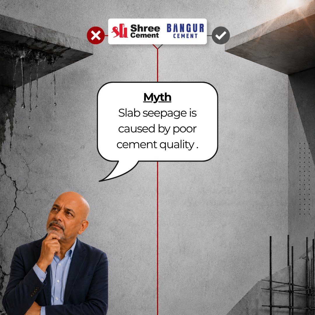 shreecementltd's tweet photo. Concrete facts, not concrete myths!

#MondayMythBuster is here to debunk common misconceptions about concrete and construction practices, and set the record straight.

Is slab seepage caused by poor cement quality? Let’s dive into some solid facts!

#ShreeCement #BangurCement https://t.co/JvbCdaNtEm