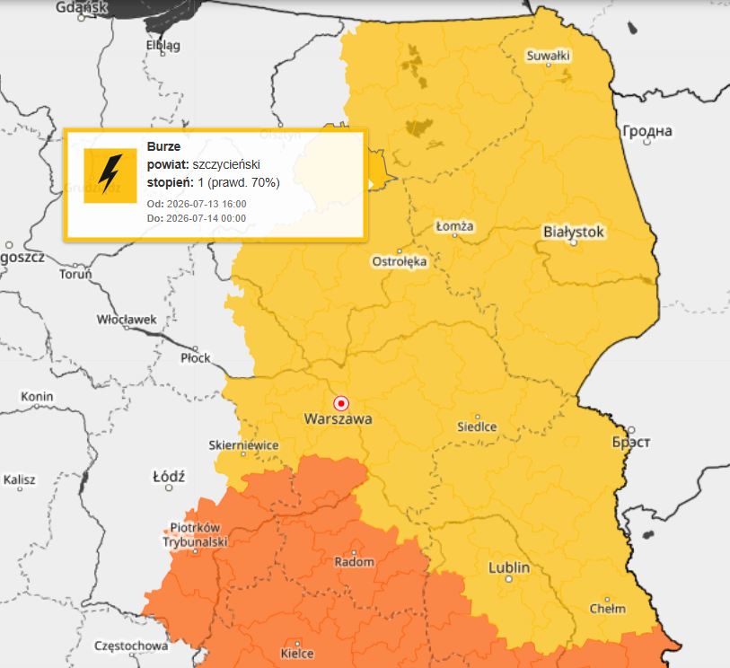 IMGWmeteo's tweet photo. ⚠️ Aktualizacja ostrzeżeń meteorologicznych IMGW-PIB

Obowiązuje 5 ostrzeżeń meteorologicznych.

🟠 Ostrzeżenia 2. stopnia przed burzami oraz silnym deszczem z burzami wydano dla części województw południowo-wschodniej i centralno-wschodniej Polski.

🟡 Ostrzeżenia 1. stopnia obowiązują na obszarach przyległych we wschodniej części kraju.

⛈️ Burzom mogą towarzyszyć intensywne opady deszczu, silniejsze porywy wiatru oraz lokalnie grad. Ze względu na lokalny charakter zjawisk ich przebieg i intensywność mogą się różnić nawet na niewielkim obszarze.

🌐 Aktualne ostrzeżenia meteorologiczne oraz prognozy: https://t.co/c3JUXVOvrU

#IMGW #IMGWPIB #MeteoIMGW #Ostrzeżenia #Burze #SilnyDeszcz