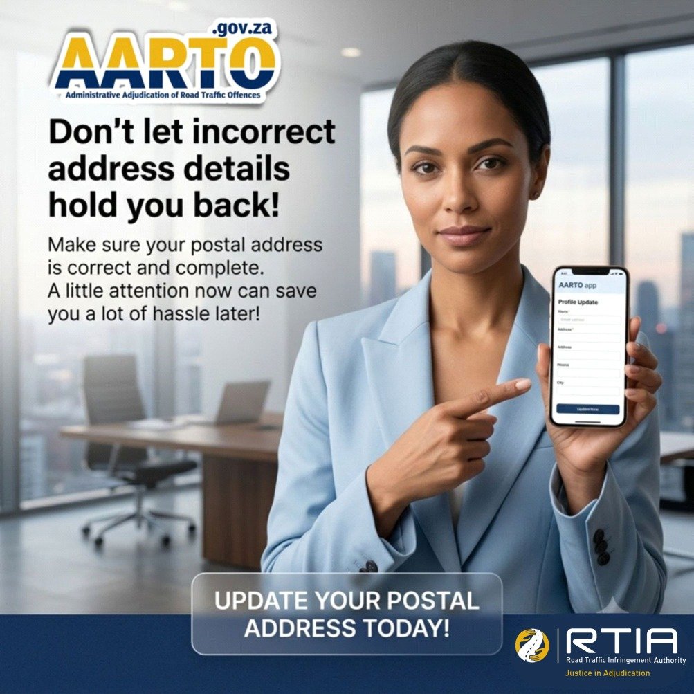 rtia_aarto's tweet photo. Don’t let incorrect address details hold you back! 🚫Make sure your postal address is correct and in full/complete. A little attention now can save you a lot of hassle later! #AARTO #AddressCheck #TimelyNotifications. https://t.co/PhAdLYfVE3