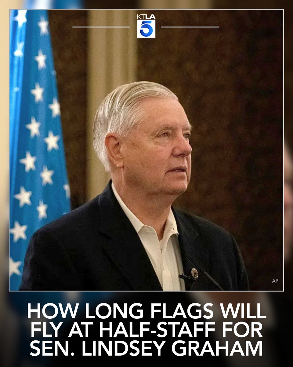 KTLA's tweet photo. President Donald Trump has ordered flags to be lowered after the death of one of his closest allies, Sen. Lindsey Graham. https://t.co/0PpAgopTra https://t.co/qf2UvpNDPu