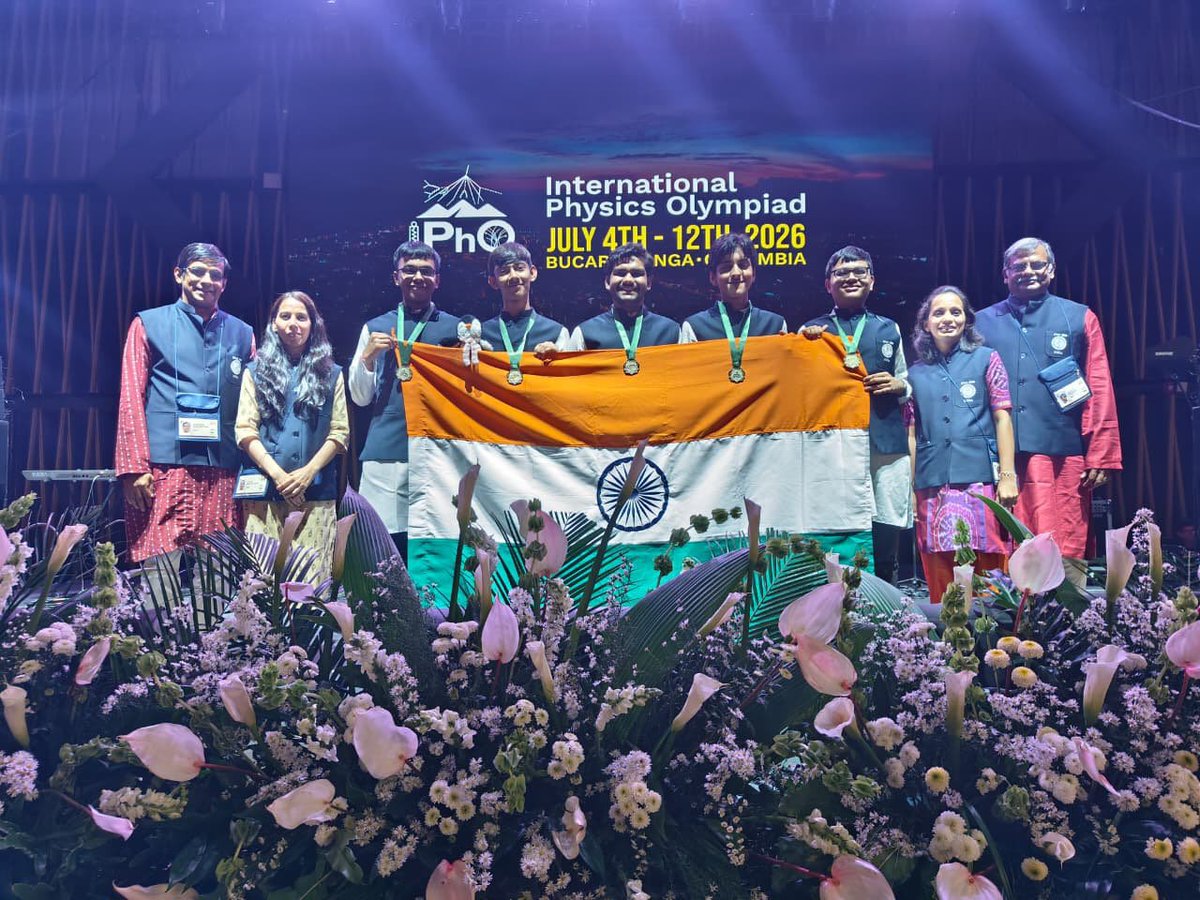 PiyushGoyal's tweet photo. Bharat's Yuva Shakti shines... 🇮🇳🥇

Many congratulations to Kanishk Jain, Riddhesh Anant Bendale, Rishit Garg, Shresth Suraiya and Svarit Joshi for winning gold medals at the 56th International Physics Olympiad (IPhO) 2026.

Their exceptional achievement in this prestigious global competition is a testament to the brilliance, perseverance & scientific temperament of India's young minds.

May they continue to excel, inspire many others & contribute to nation-building. Best wishes for all their future endeavours. 👏