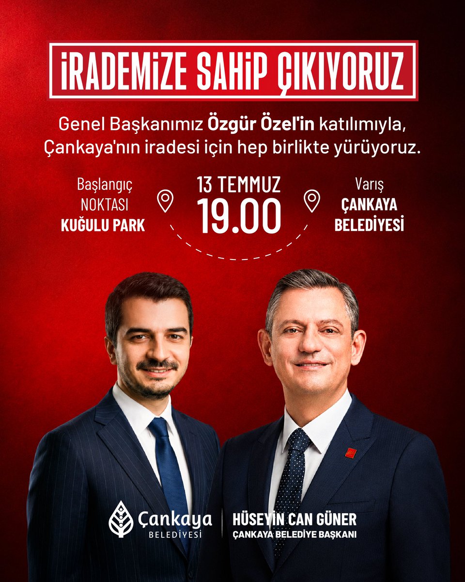hcanguner's tweet photo. Sevgili komşularım,

Genel Başkanımız Özgür Özel’in Çankaya’mızın iradesine sahip çıkmak için Kuğulu Park’tan belediye binamıza gerçekleştireceği yürüyüşe bütün komşularımızı bekliyorum. https://t.co/hdruJ1OOs7