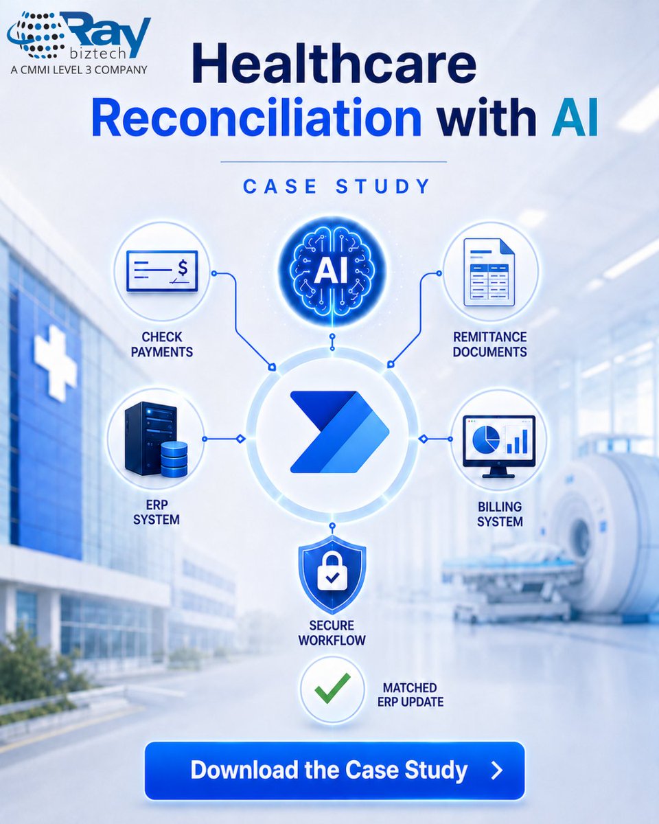 RBT_Original's tweet photo. Healthcare reconciliation, simplified with AI.
Automate payments, remittance processing and ERP updates to improve accuracy and speed.
Download the case study: https://t.co/ih8kRCqDm2
#HealthcareAutomation #AIInHealthcare #ERPIntegration #FinanceAutomation #RBT https://t.co/E5d4ECc0dv