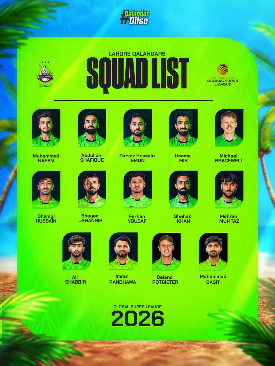 iamqadirkhawaja's tweet photo. Lahore Qalandars Announced squad for Global super league
مائیکل بریسویل کپتان ہونگے...
#LahoreQalandars @lahoreqalandars https://t.co/rRqae4mvnK
