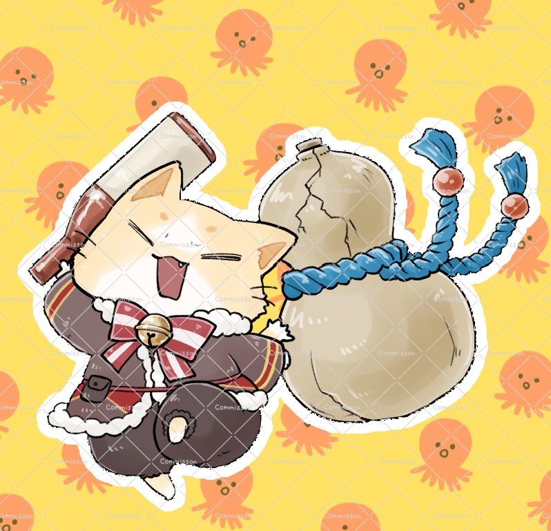 salem_nyogtha's tweet photo. ぱんさしさま（@takuto173）につなぐ（https://t.co/GupNSwf0FI）でデフォルメイラスト依頼してみたのが納品されました。
カチコミ酒乱猫ちゃんです( ˘ω˘ )かわよ～～もちもちあんよ…
※背景はぽんさんが追加しました。
おつまみです🐙
ポイントたまったらまた依頼しよう😼デフォルメ大好きマン https://t.co/N7CVySNfWc