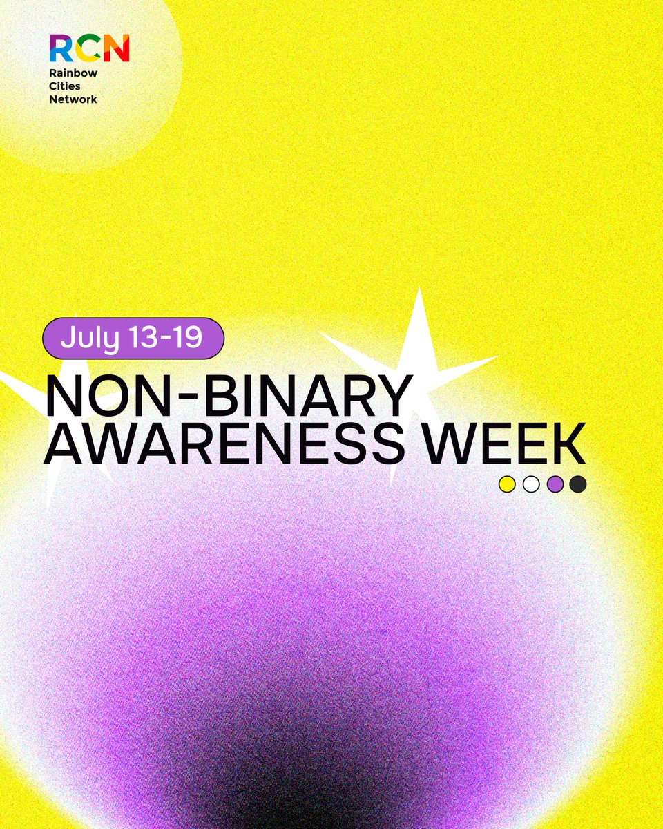 RainbowcitiesO's tweet photo. This week is Non-Binary Awareness Week. 
Non-binary people are part of every one of our member cities. Inclusion isn't complete until it includes everyone.
We stand with non-binary communities everywhere. 
#RainbowCitiesNetwork https://t.co/FtSwMUjmhP