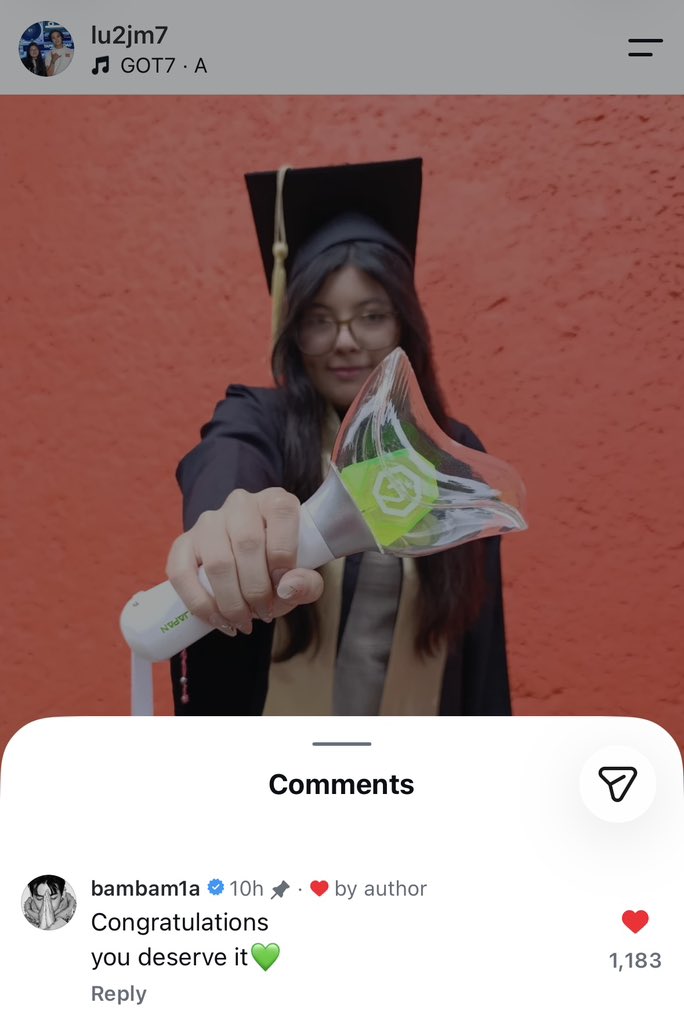 OT7Ahga's tweet photo. [💬] 260713

BamBam commented under an Ahgase’s graduation post 🥹💚

🐥: I'm so happy to share that finally, after much effort and tears, I have graduated! 👩🏻‍🎓 Besides my family and friends, I would like to thank GOT7 for being a source of inspiration and support through their music 💚 Love you always guys
↳🐍: Congratulations
            you deserve it💚

@BamBam1A #BamBam #뱀뱀 #แบมแบม @BAMBAMxBAMMIE @GOT7Official #GOT7 🍓