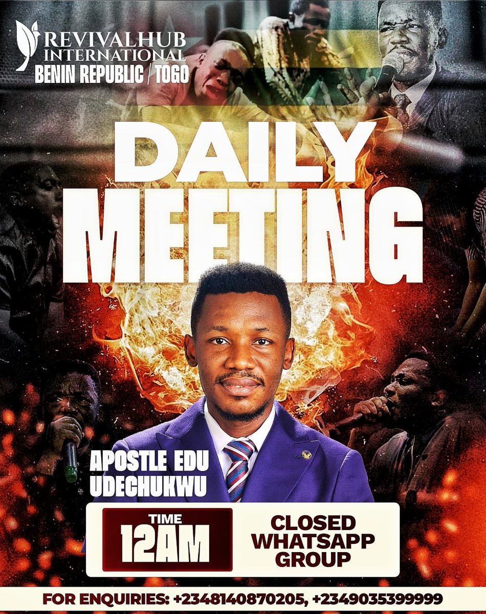 EduUdechukwu's tweet photo. Revivalhub International Benin Republic / Togo🔥 🇹🇬🇧🇯
Revivalhub International sous la couverture de notre Père l'Apôtre Edu Udechukwu est arrivé au Togo et au Bénin.
Nous lançons une INTERCESSION QUOTIDIENNE sur une plateforme WhatsApp fermée.

Link is in the comment section. https://t.co/QrpLucWgE4