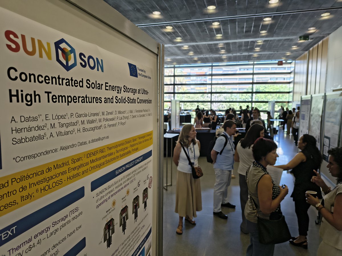 SunsonProject's tweet photo. Alejandro Datas, coordinator of the SUNSON project, participated in the conference hosted at https://t.co/WnebHNwYc7 and presented a poster on SUNSON's solar-to-heat-to-power solution.

#SUNSON #RenewableEnergy #EnergyStorage #HorizonEurope https://t.co/QSZSVqLd8P