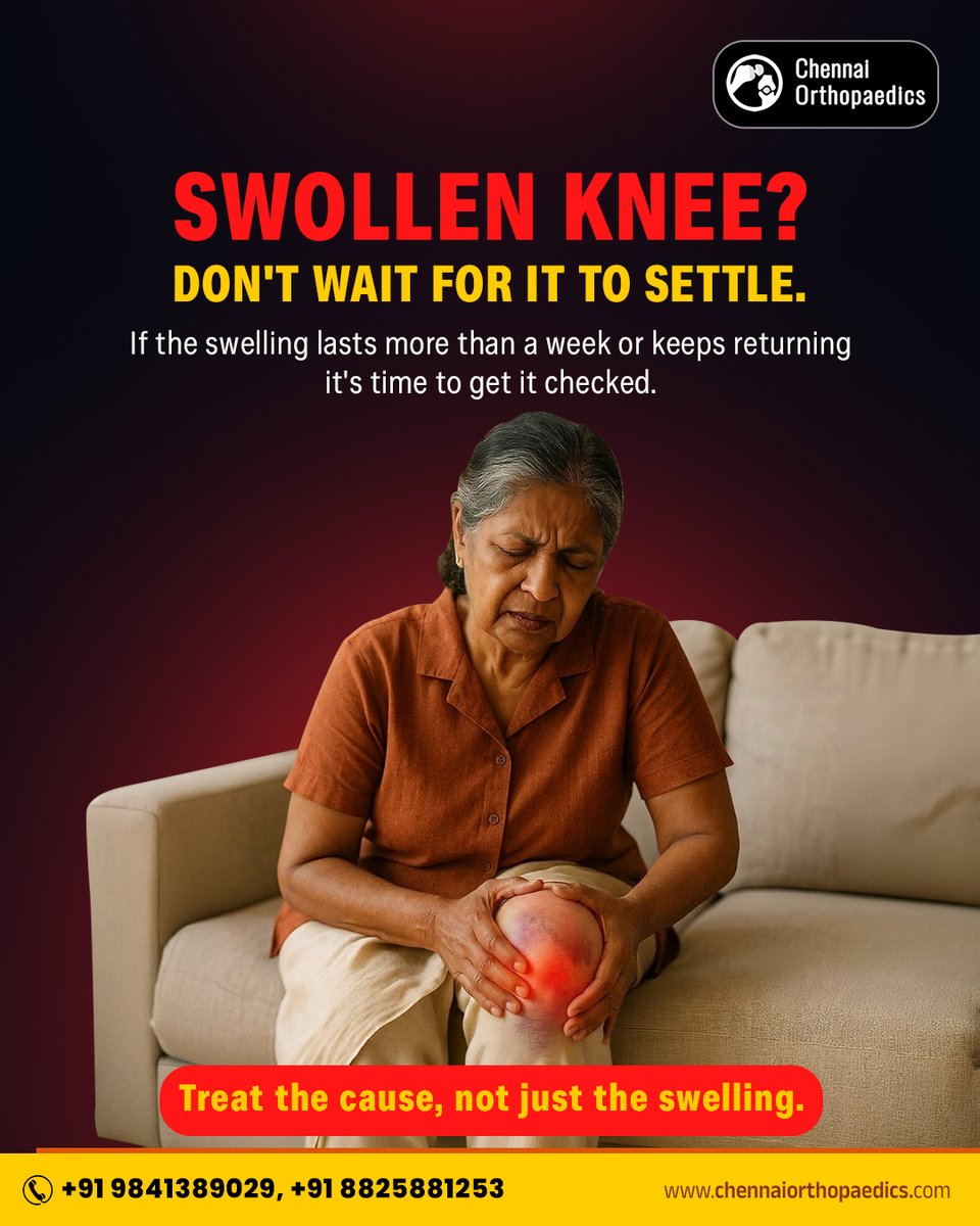 chennaiortho1's tweet photo. Swollen Knee for More Than a Week?
Knee swelling that keeps coming back is not normal.

It may be due to injury, arthritis, fluid build-up, or inflammation inside the joint.
Don’t just reduce the swelling. Find the cause.

📞+91 9841389029 / +91 882581253
https://t.co/E6MRtzogMg https://t.co/5KdsOE9jaI