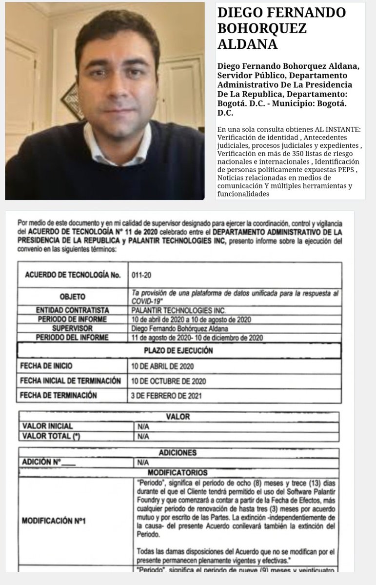 Cecysimplemente's tweet photo. Durante el gobierno de Duque, Diego Fernando Bohorquez fue el encargado de contratar con Palantir Technologies,empresa que Junto a Thomas Greg &amp; Sons fraguaron el robo de elecciones.
Presuntamente el señor aún trabaja en el Dapre. https://t.co/L9YKN4Nvlz