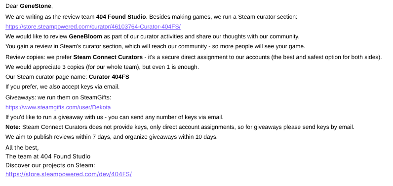 ExotikNature's tweet photo. Any other indie devs get a ton of emails like these? Steam curators? or seemingly dead twitch channels? I'm convinced these are scams to sell press keys somewhere. https://t.co/jXiJXPuQMs