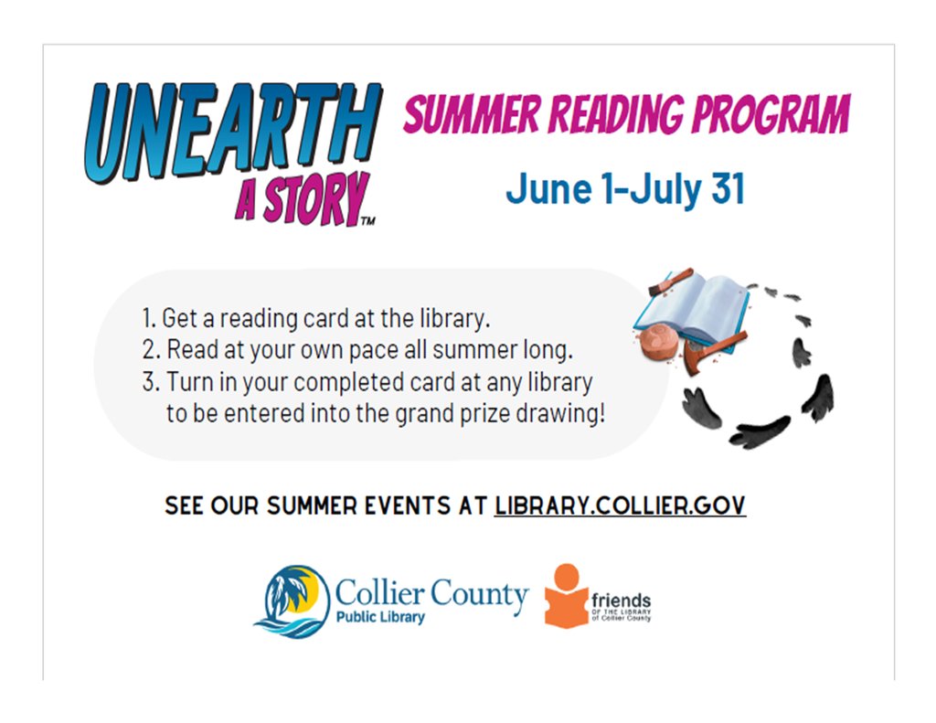 team_evg's tweet photo. Unearth a Story at the CCPL summer reading program.  Get a reading card at the library, read at your own pace all summer long, and turn in your cards by  July 31st to be entered into the grand prize drawing! https://t.co/N1biESgy9R