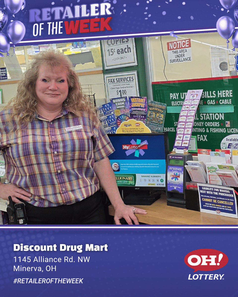 OHLottery's tweet photo. Congratulations Discount Drug Mart - a lottery retailer for 31 years. Customers appreciate the great service and they have many regulars. Manager Tonia shares, “It is insane for a small-town business to sell as much lottery as we do!”
#RetaileroftheWeek https://t.co/VrE60L7Gzk