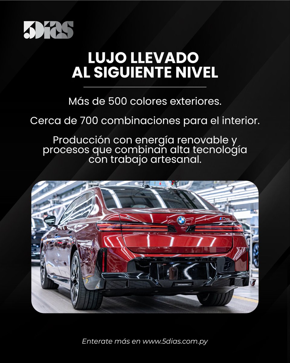 5DiasPy's tweet photo. 🚘✨ BMW redefine el lujo con el nuevo Serie 7

La marca presenta su sedán más avanzado, con inteligencia artificial, una experiencia digital renovada y una versión 100% eléctrica con hasta 727 km de autonomía.

📲 Conocé todos los detalles en: https://t.co/5NjYt40DQE

#5Días #BMW #Innovación #Automóviles
