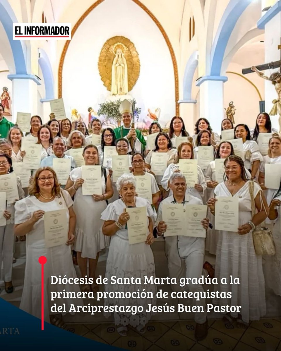 ElInformador_SM's tweet photo. 🙏 La Diócesis de Santa Marta graduó a la primera promoción de catequistas del Arciprestazgo Jesús Buen Pastor. Un total de 35 laicos culminaron su formación y fueron enviados a fortalecer la evangelización y la catequesis en las parroquias.

🔗 Más detalles en el siguiente enlace: https://t.co/mhTbeXGNxt
@DiocesisSMR